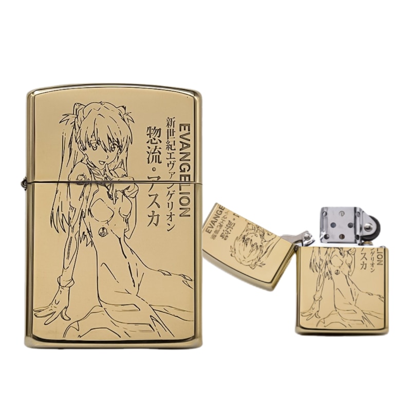 Bandai Cartoon Anime Cigarette Lighter Brass Evangelion Asuka Pure Copper Carved Creative Kerosene Lighter New Holiday - Evangelion Plush
