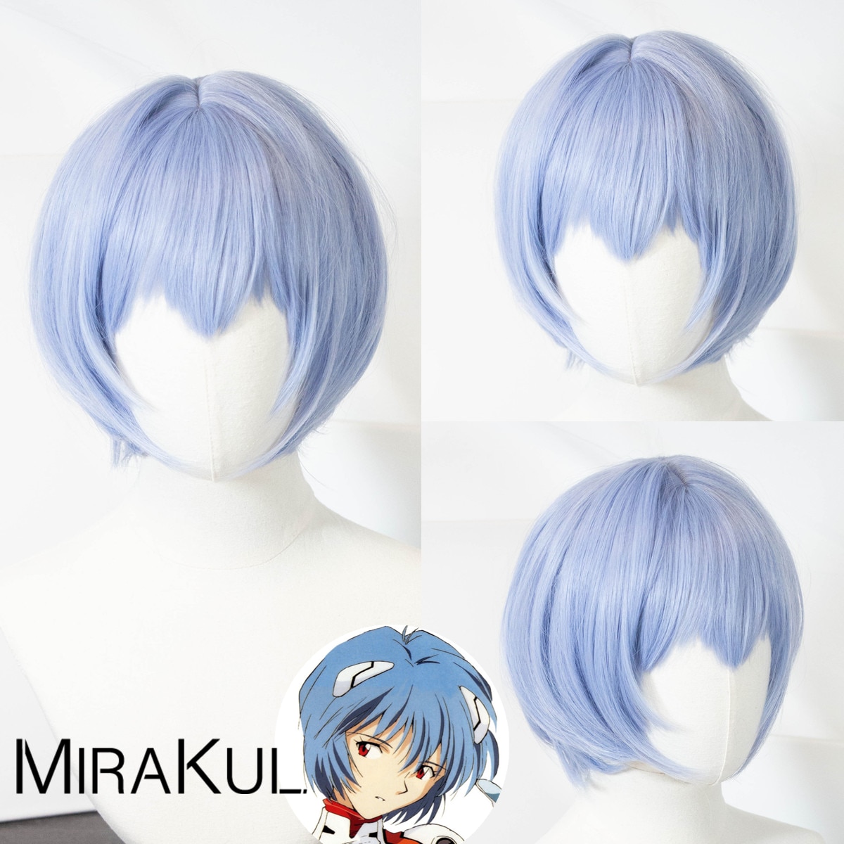 MIRAKUL Ayanami Rei EVA Evangelion 30cm Authentic Cosplay Costume Wig Heat Resistant Hair Style Fiber - Evangelion Plush